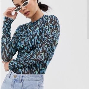 COLLUSION blue flame sheer top - NEVER WORN